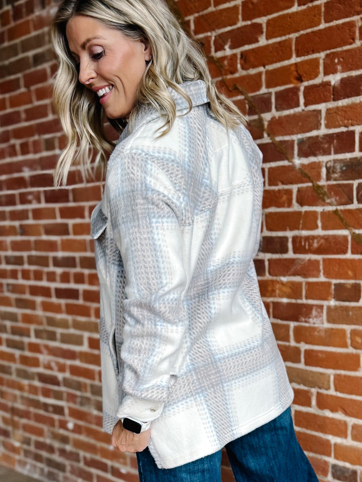 Santa Fe Fleece Plaid Jacket, IvoryBrown