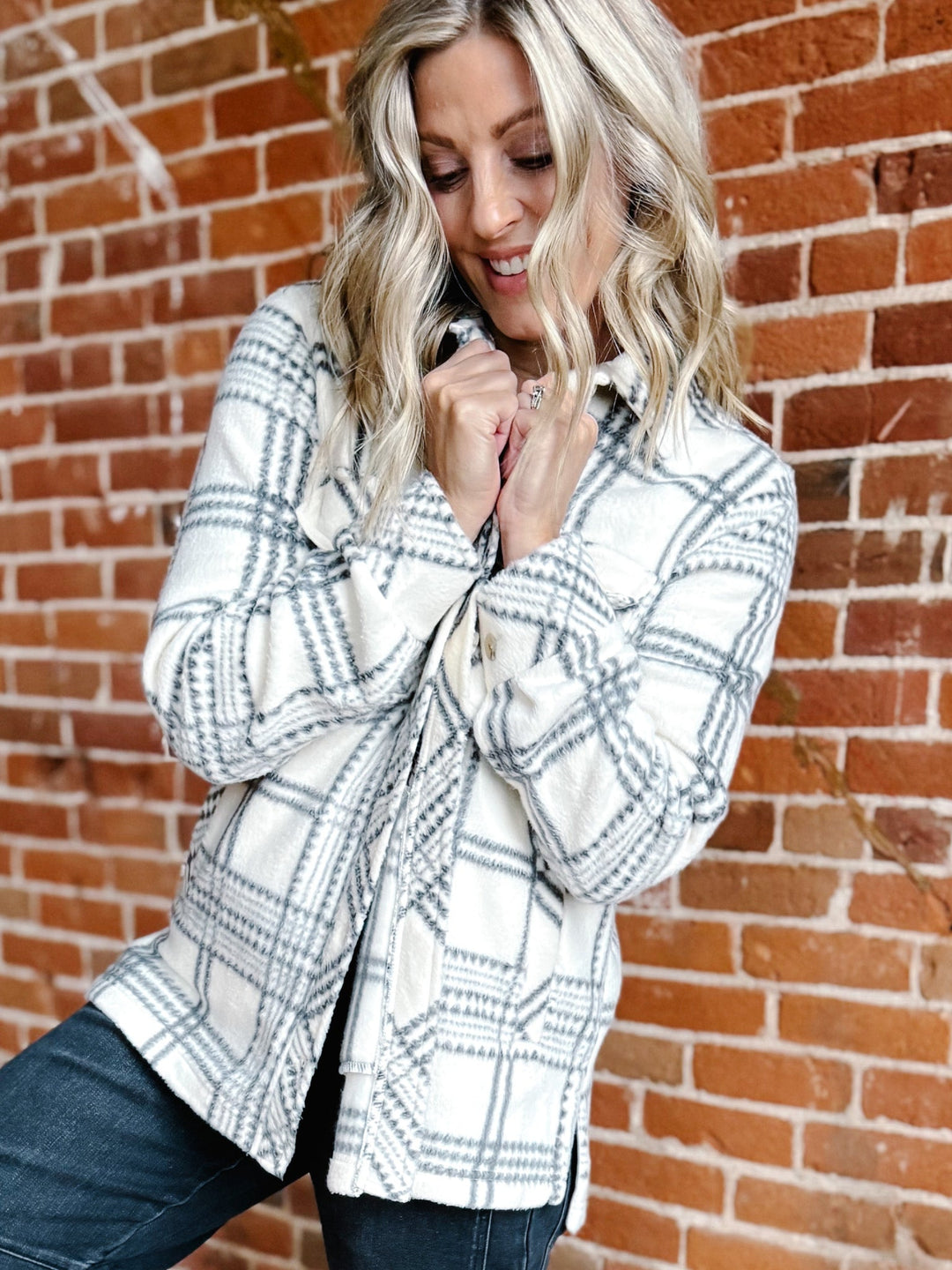 Santa Fe Fleece Plaid Jacket, Tofu/Ash