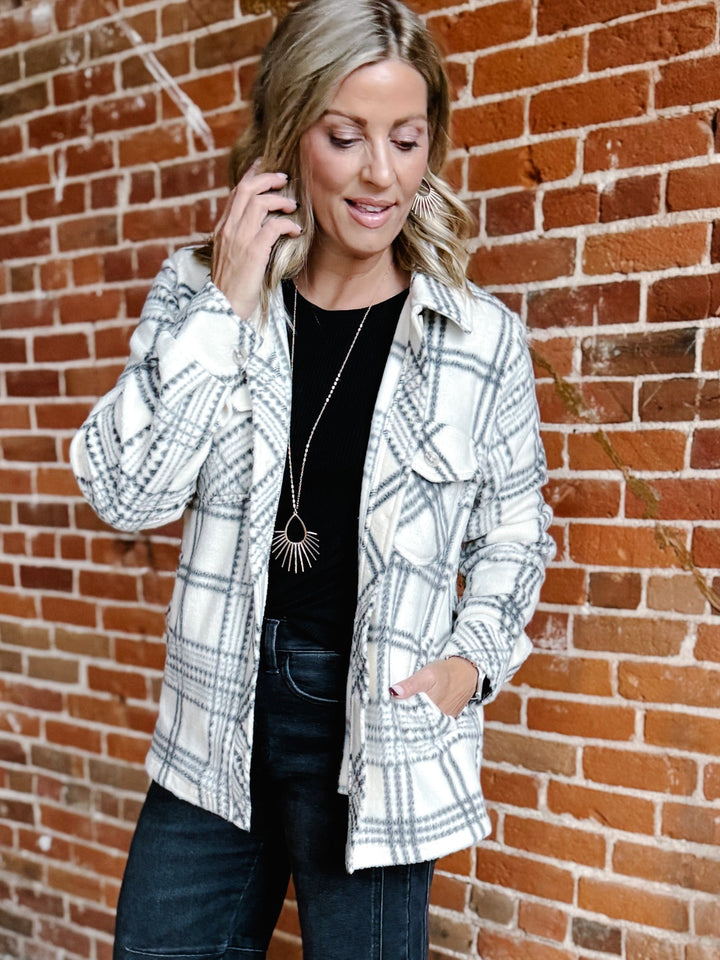 Santa Fe Fleece Plaid Jacket, Tofu/Ash
