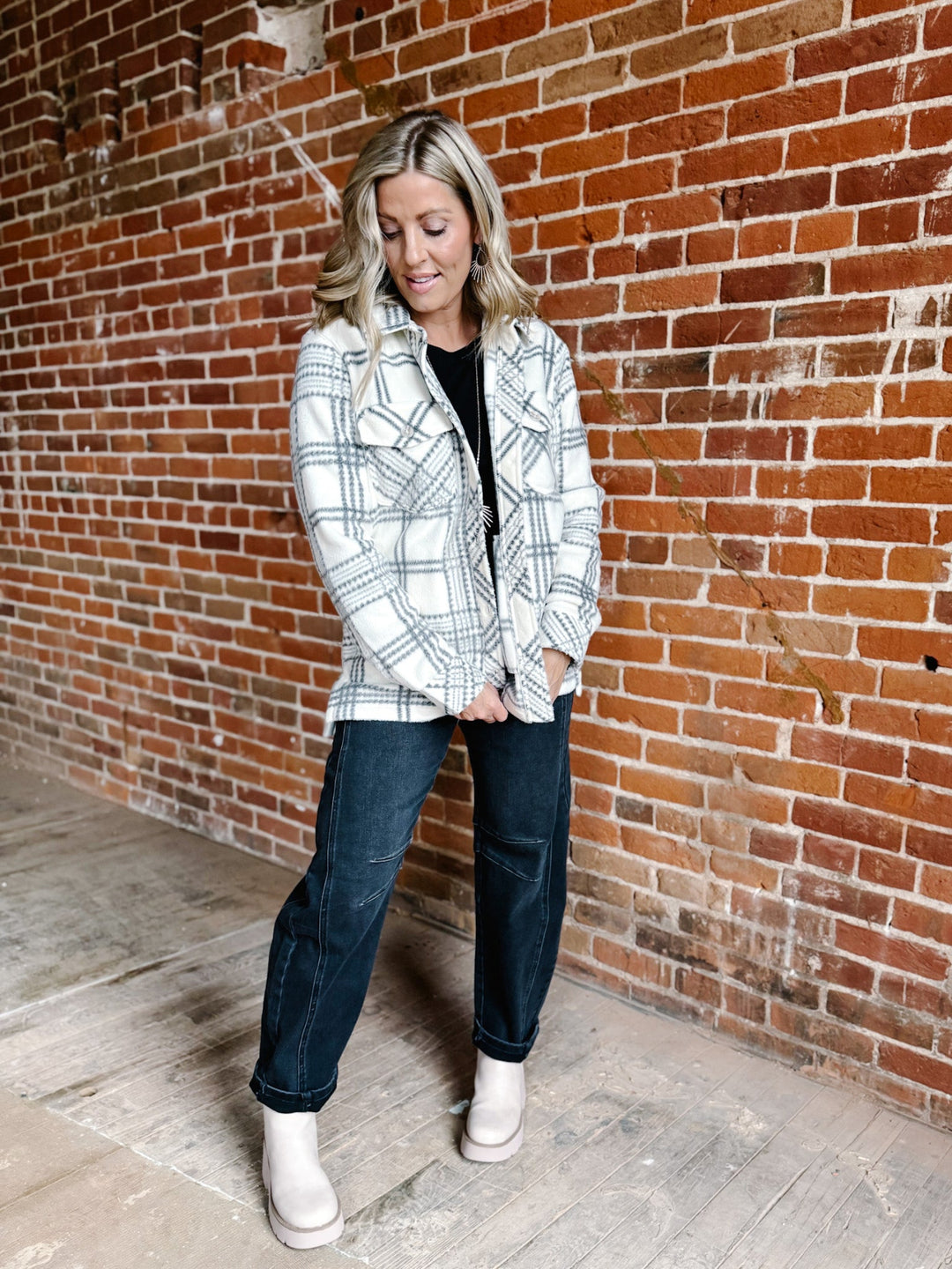 Santa Fe Fleece Plaid Jacket, Tofu/Ash