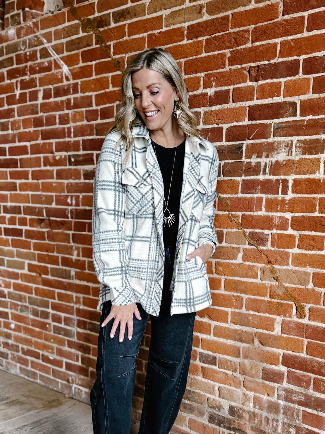Santa Fe Fleece Plaid Jacket, Tofu/Ash