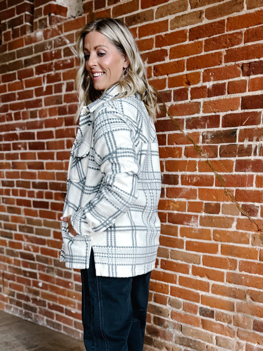 Santa Fe Fleece Plaid Jacket, Tofu/Ash
