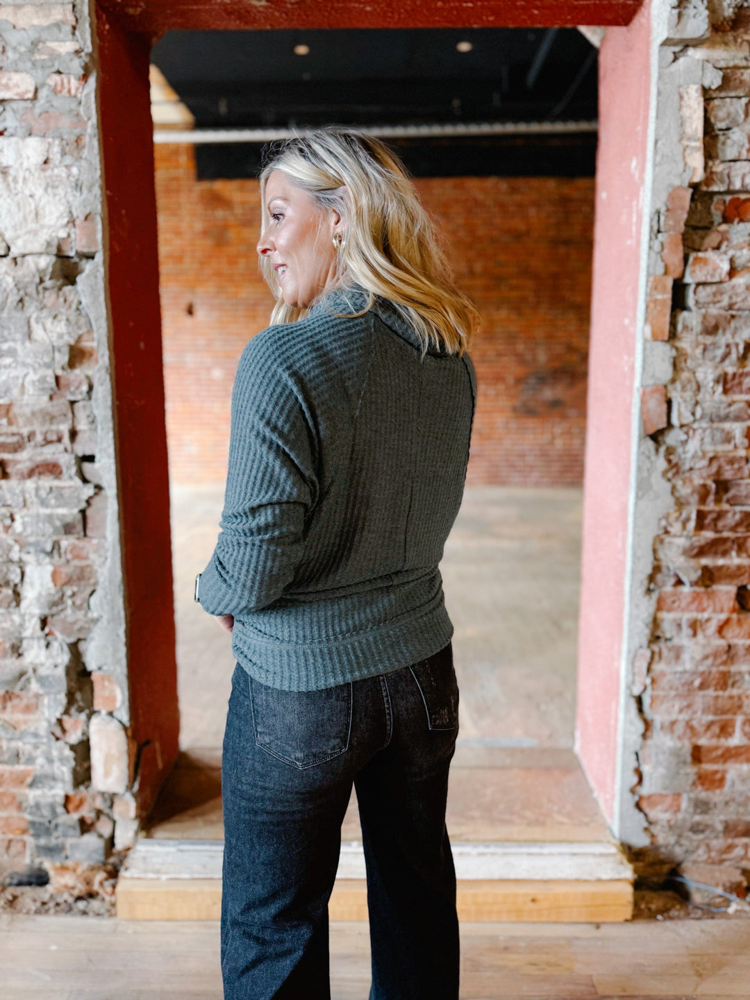 Sasha Thermal Knit Cowl Neck Top, Slate