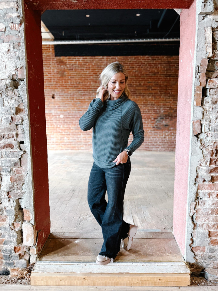 Sasha Thermal Knit Cowl Neck Top, Slate