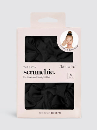 Satin Sleep 5 Pc Scrunchies, Black