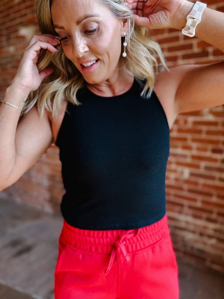 Say So Ribbed Cropped Tank with Bra Insert, Black