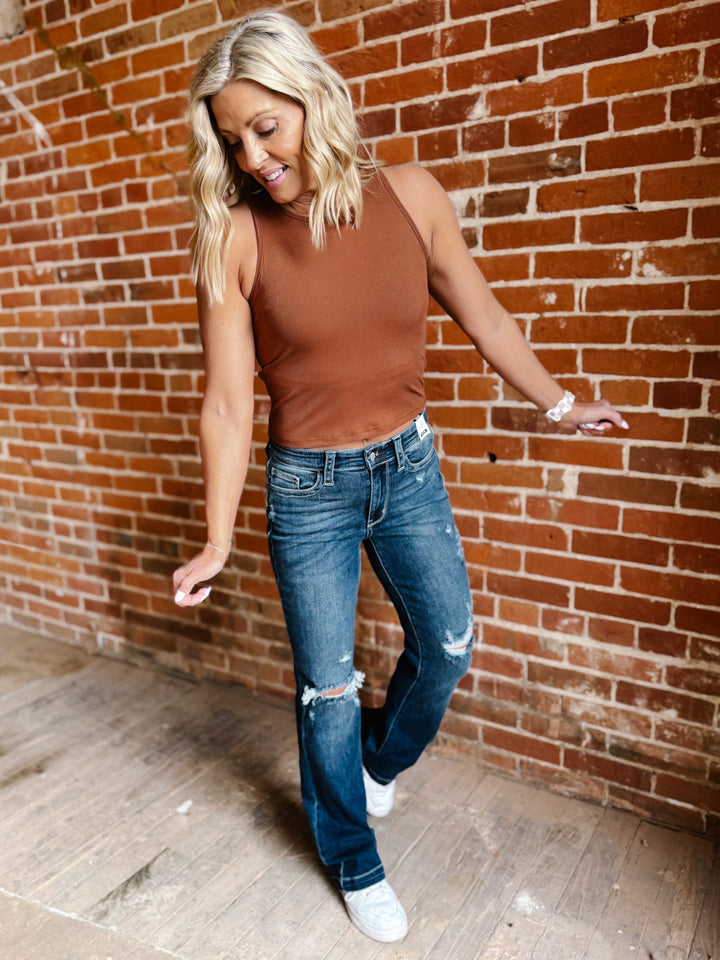 Say So Ribbed Cropped Tank with Bra Insert, Heather Sunset