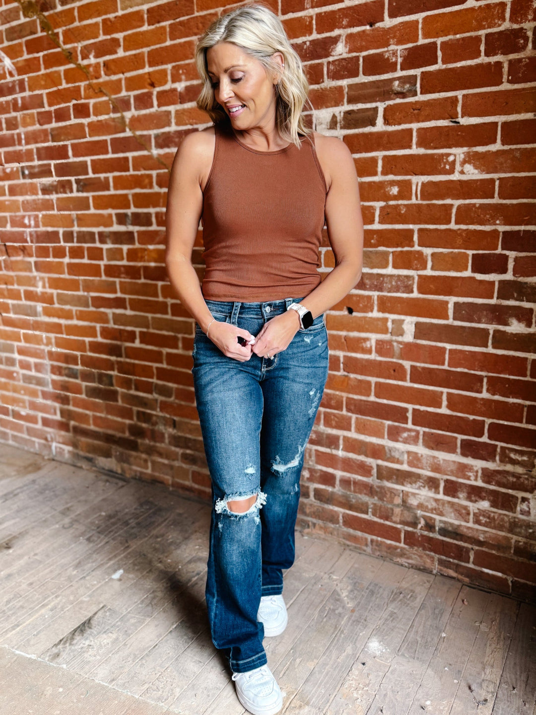 Say So Ribbed Cropped Tank with Bra Insert, Heather Sunset