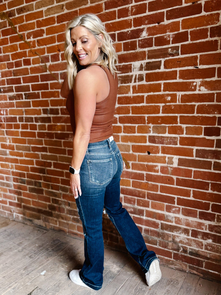 Say So Ribbed Cropped Tank with Bra Insert, Heather Sunset