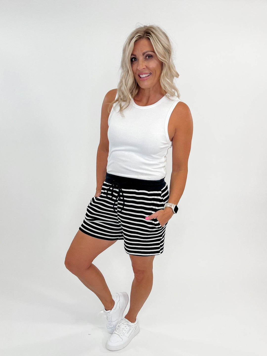 See Clearly Sailor Knit Stripe Shorts, Black