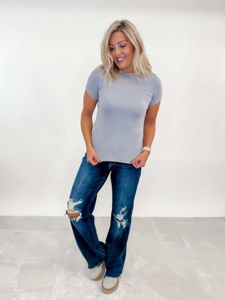 Shades of Fall Ribbed Tee, Blue Mist