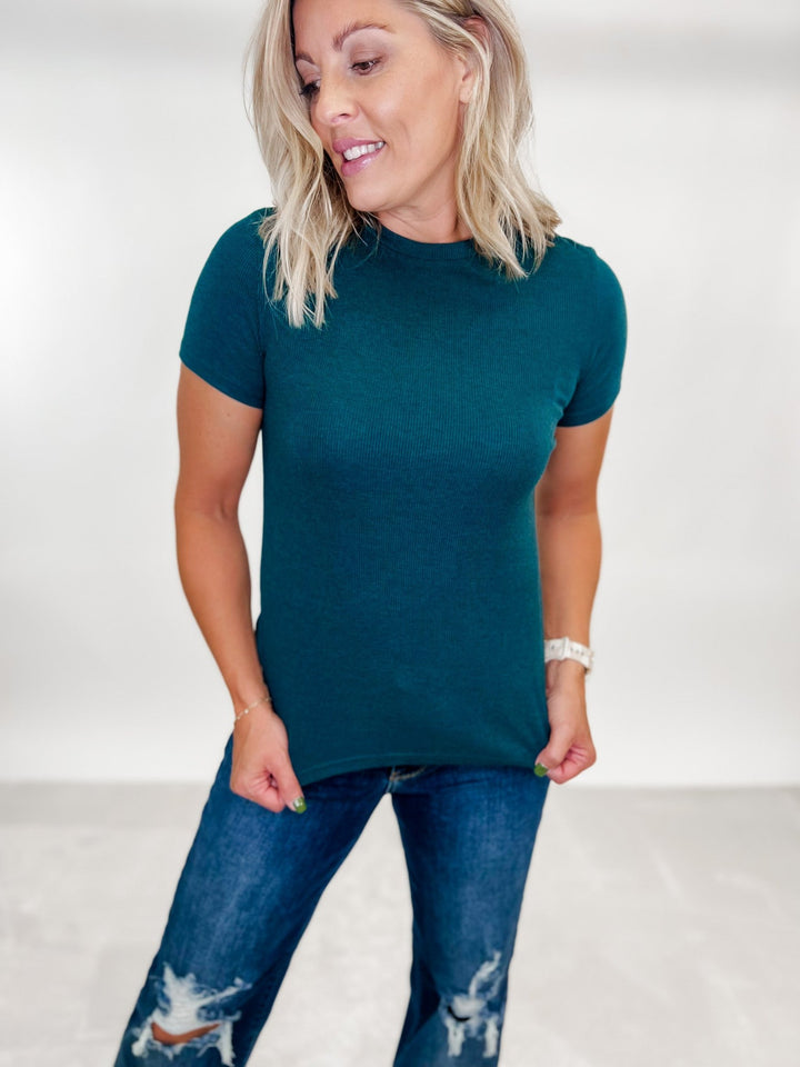 Shades of Fall Ribbed Tee, Forest