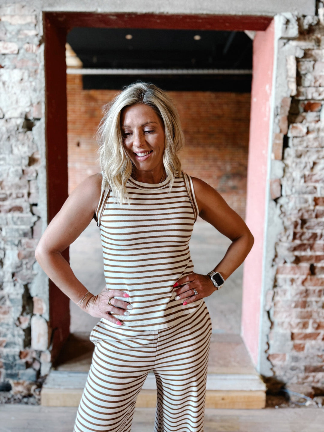 Snack Break Striped Tank, Brown