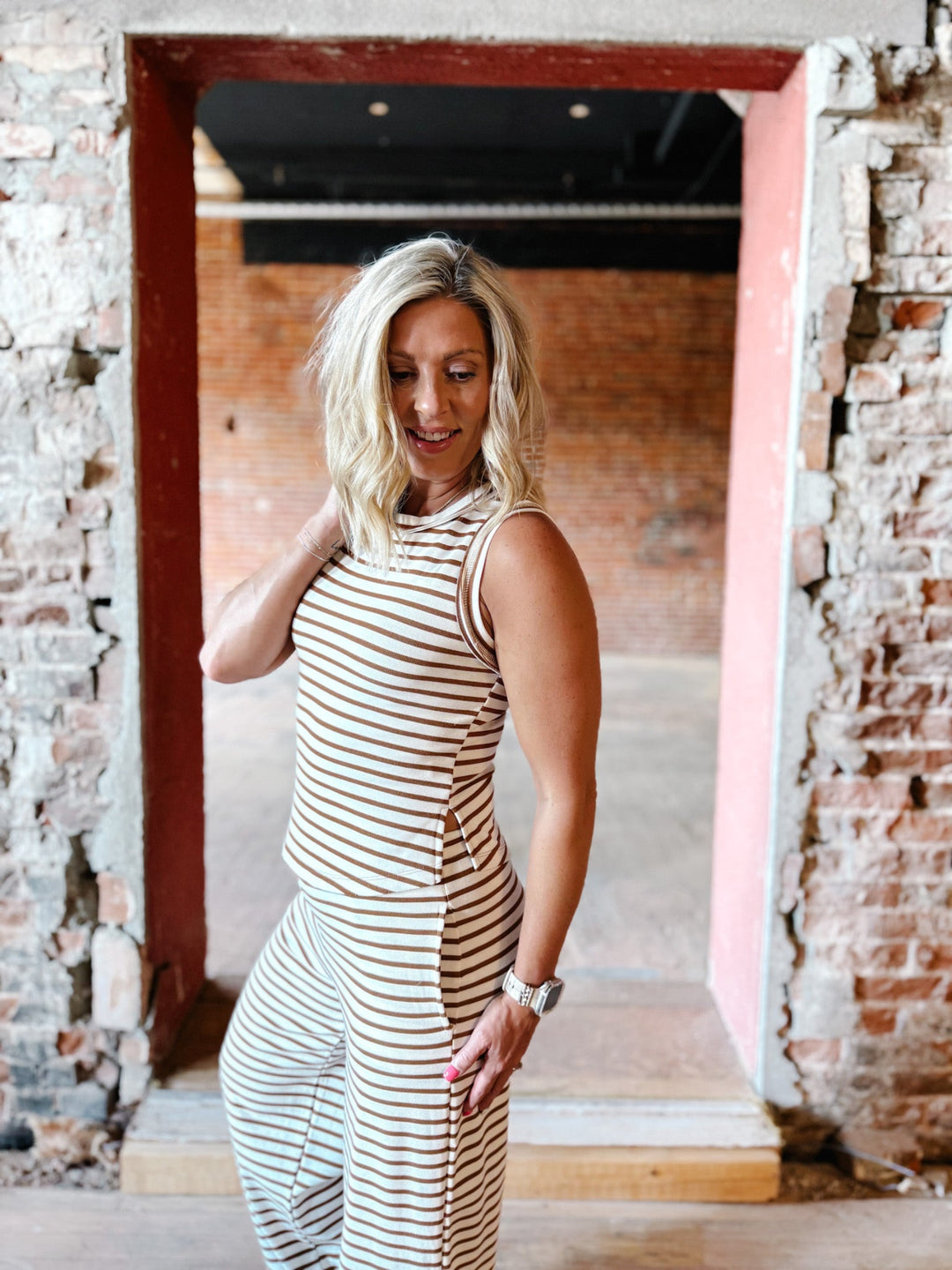 Snack Break Striped Tank, Brown