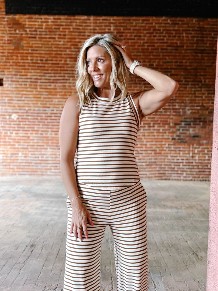 Snack Break Striped Tank, Brown
