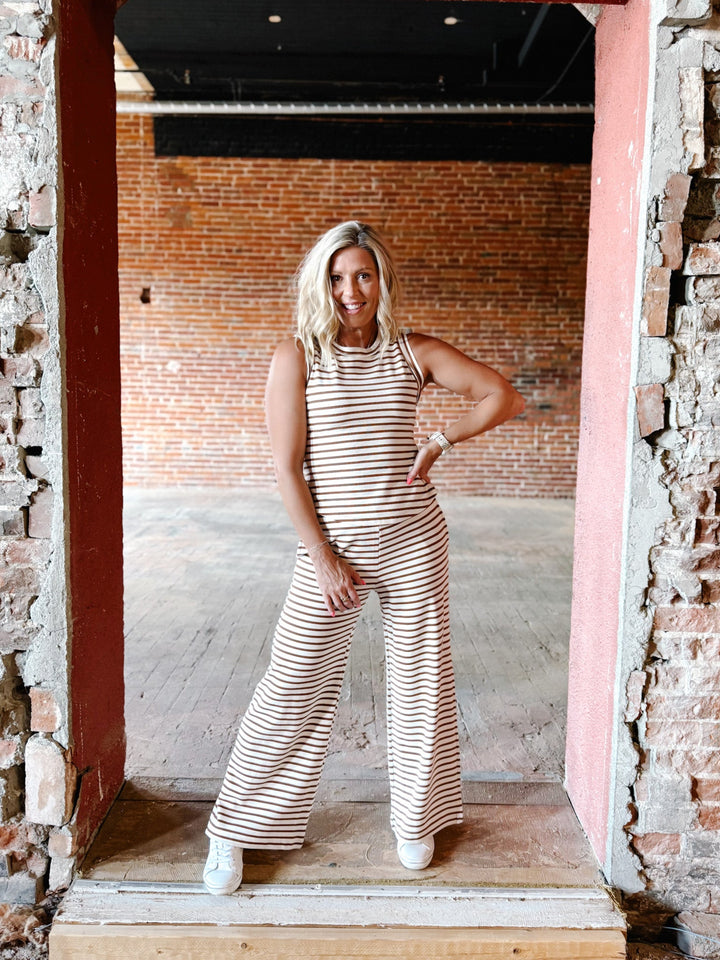 Snack Break Striped Tank, Brown