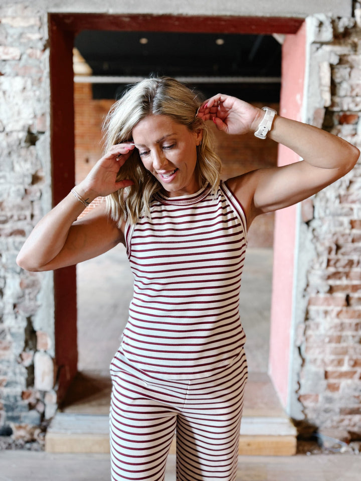 Snack Break Striped Tank, Burgundy