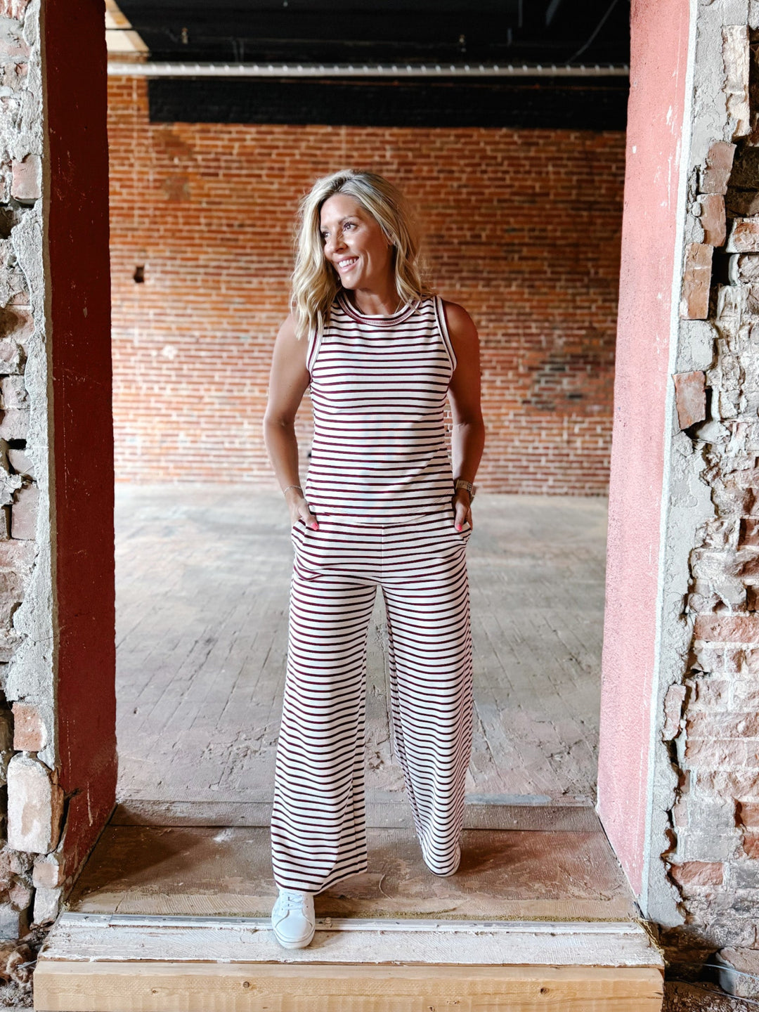 Snack Break Striped Tank, Burgundy