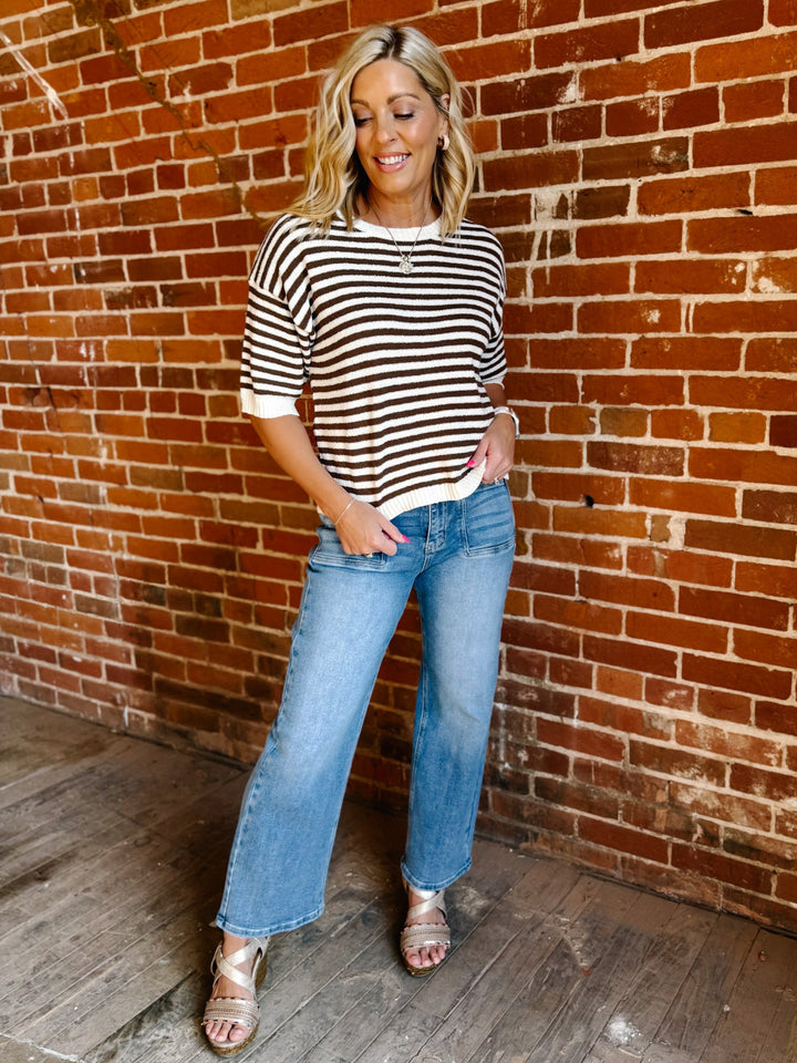 Soft Lines Striped Knit Top, Brown