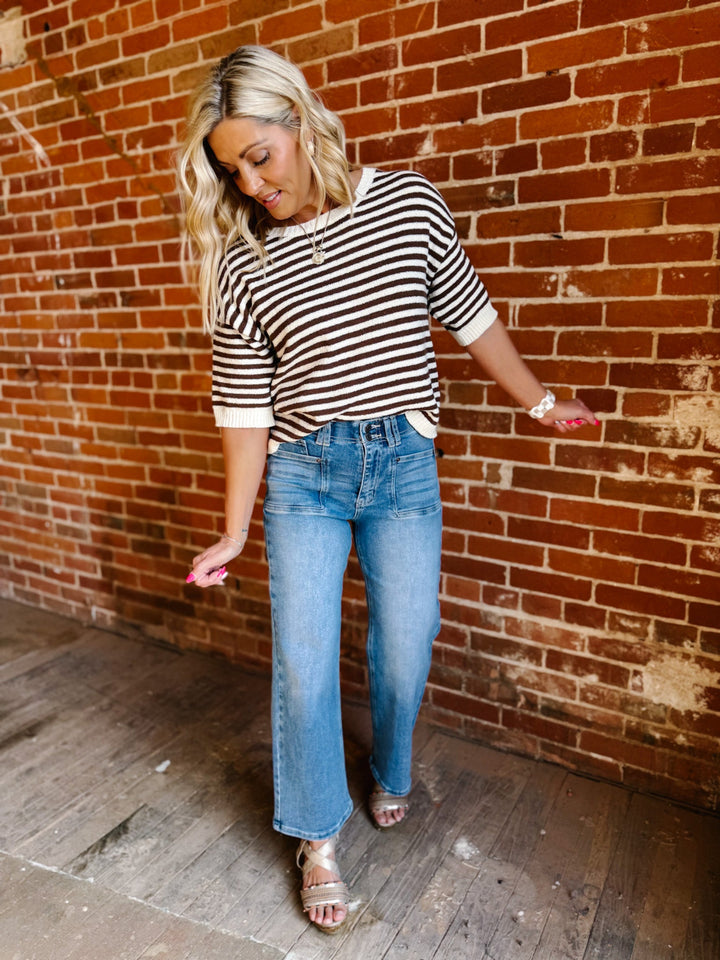 Soft Lines Striped Knit Top, Brown
