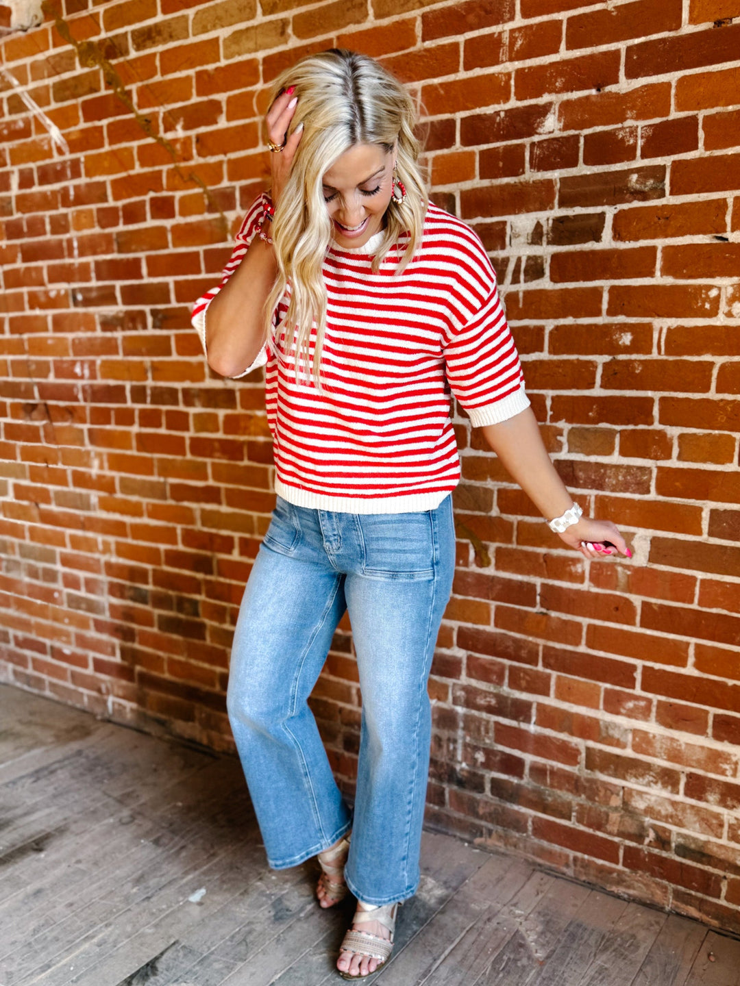 Soft Lines Striped Knit Top, Red