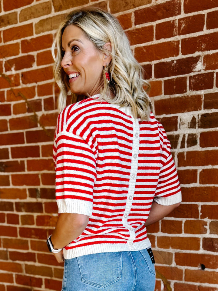 Soft Lines Striped Knit Top, Red