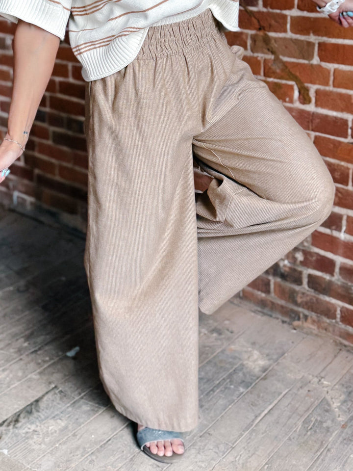 Soft Structure Pinstripe Wide Leg Linen Pants, Camel