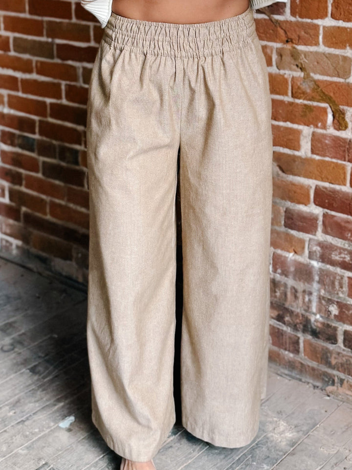 Soft Structure Pinstripe Wide Leg Linen Pants, Camel