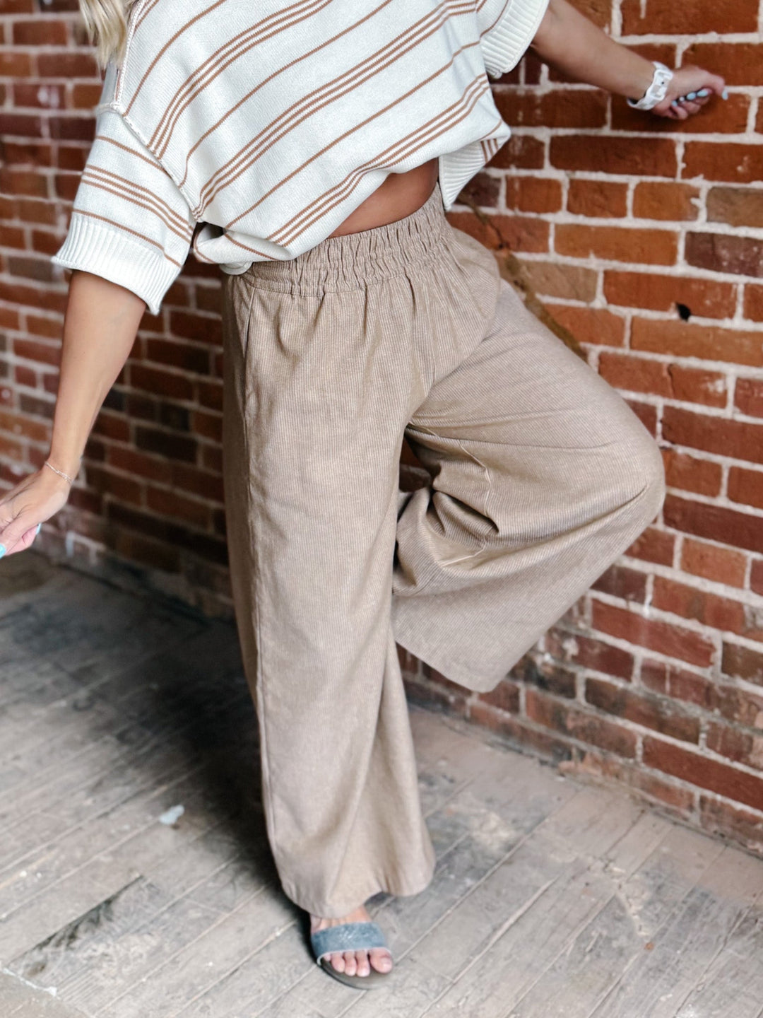Soft Structure Pinstripe Wide Leg Linen Pants, Camel