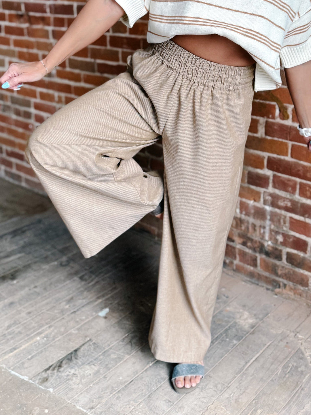 Soft Structure Pinstripe Wide Leg Linen Pants, Camel