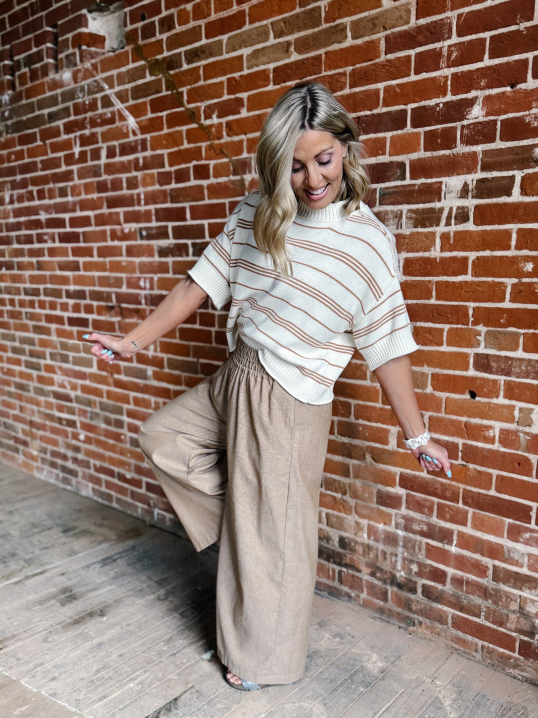 Soft Structure Pinstripe Wide Leg Linen Pants, Camel