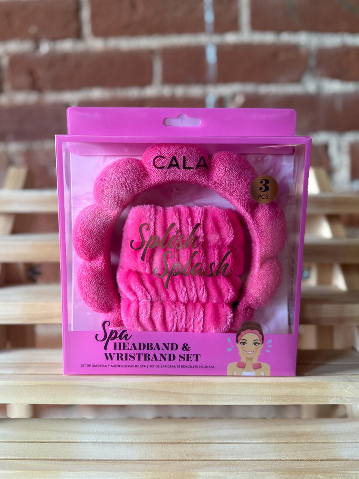Spa Headband & Wristband Set, Hot Pink