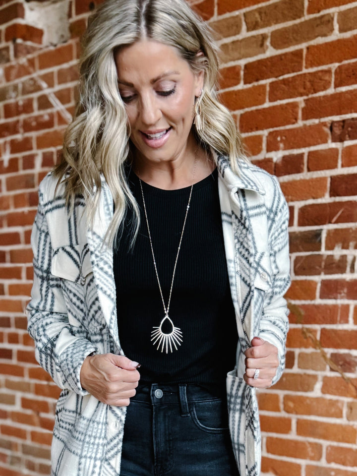 Spiked Starburst Long Necklace, Worn Gold