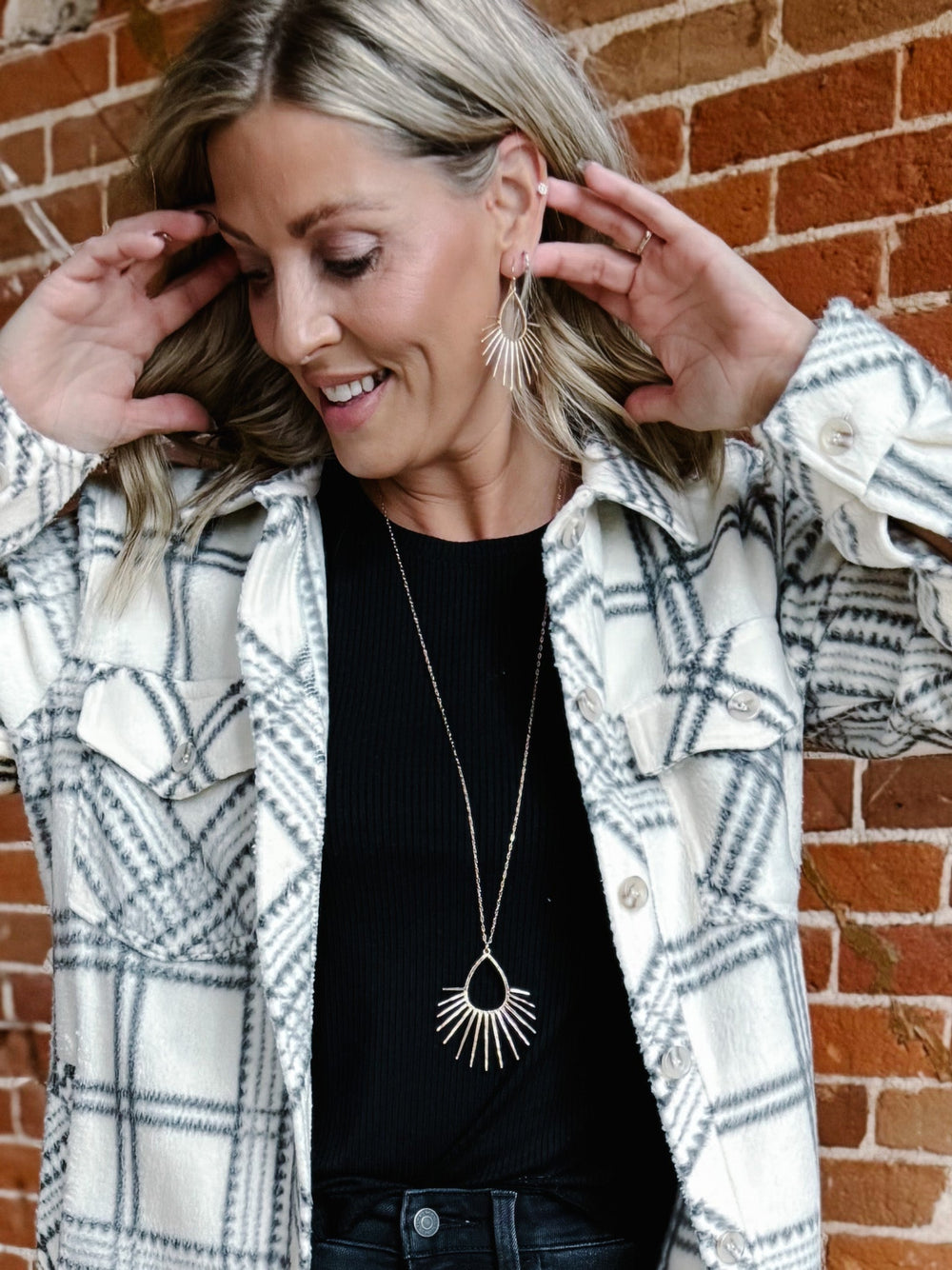 Spiked Starburst Long Necklace, Worn Gold