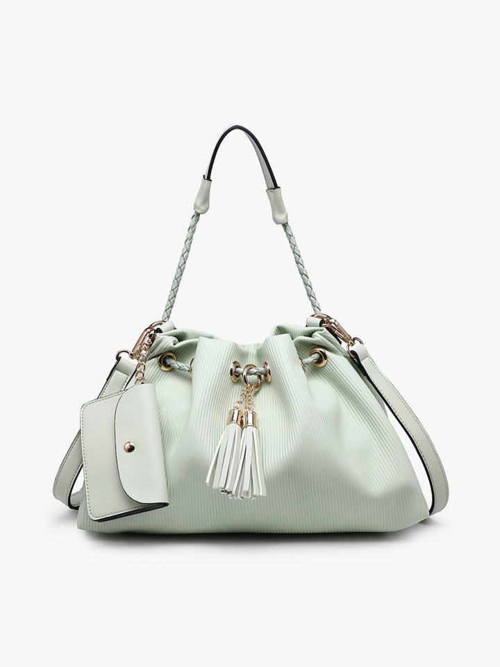 Aaliyah Pleated Bucket Bag w. Coin Purse, Spring Green