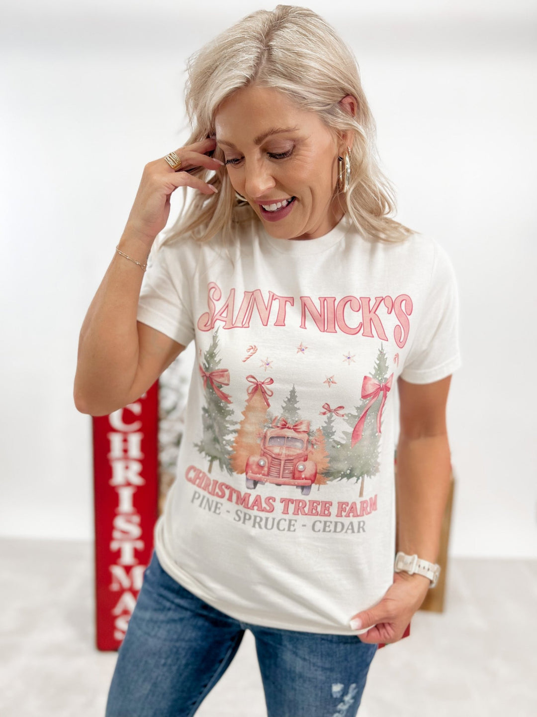 St Nicks Christmas Tree Farm Graphic Tee, Natural