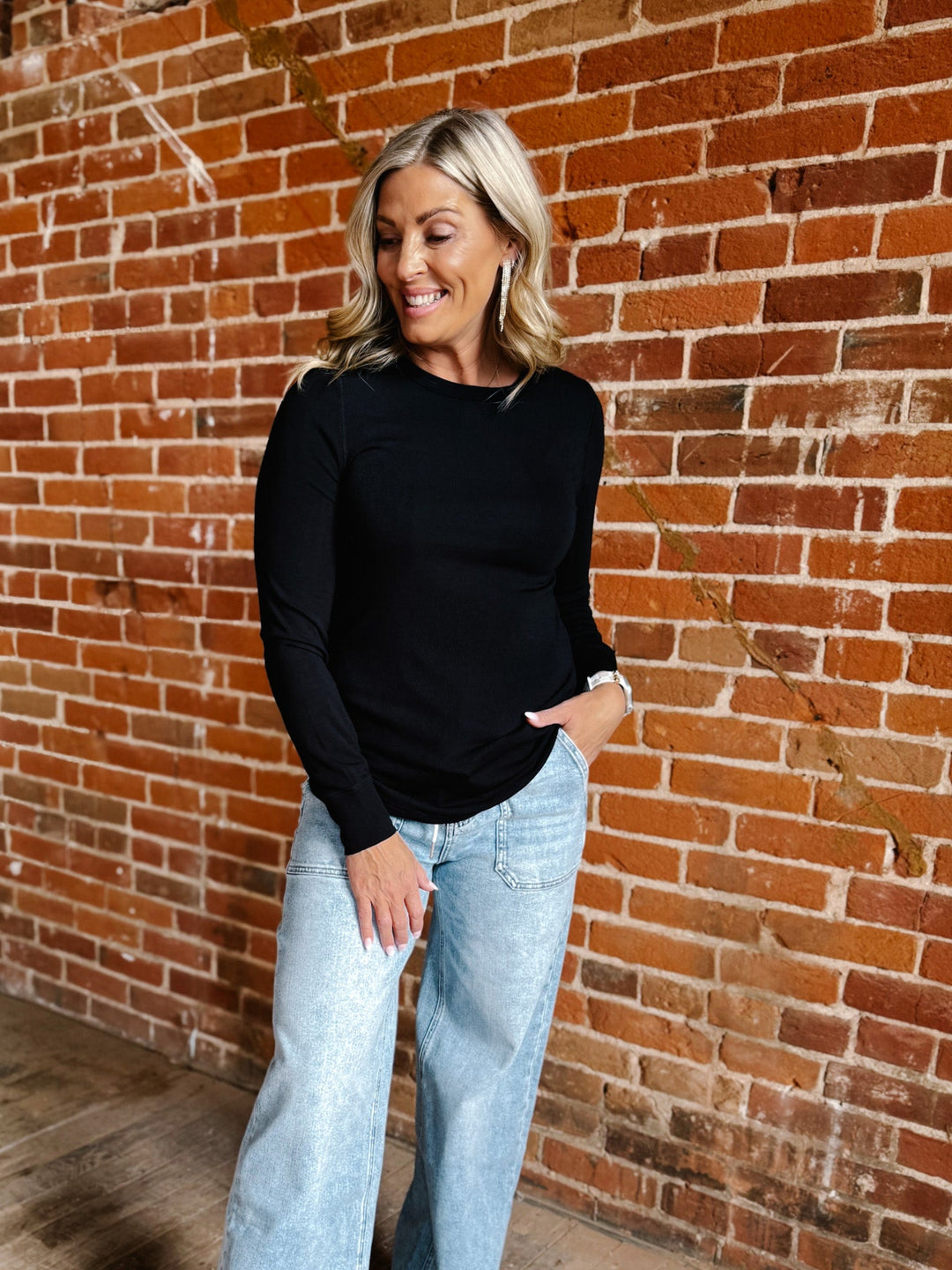 Stacy Long Sleeve Top, Black