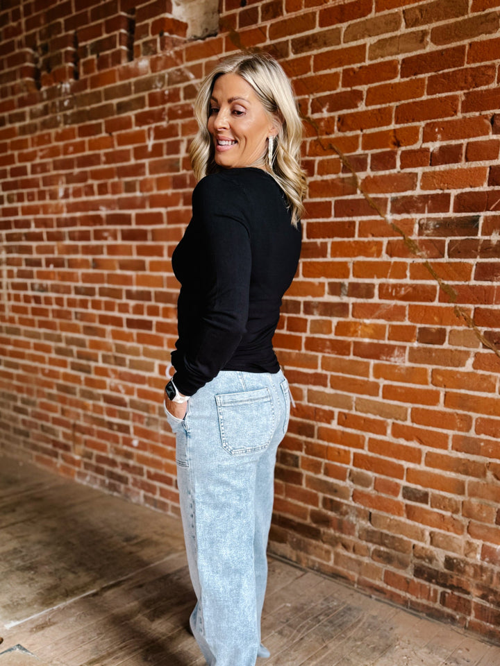 Stacy Long Sleeve Top, Black