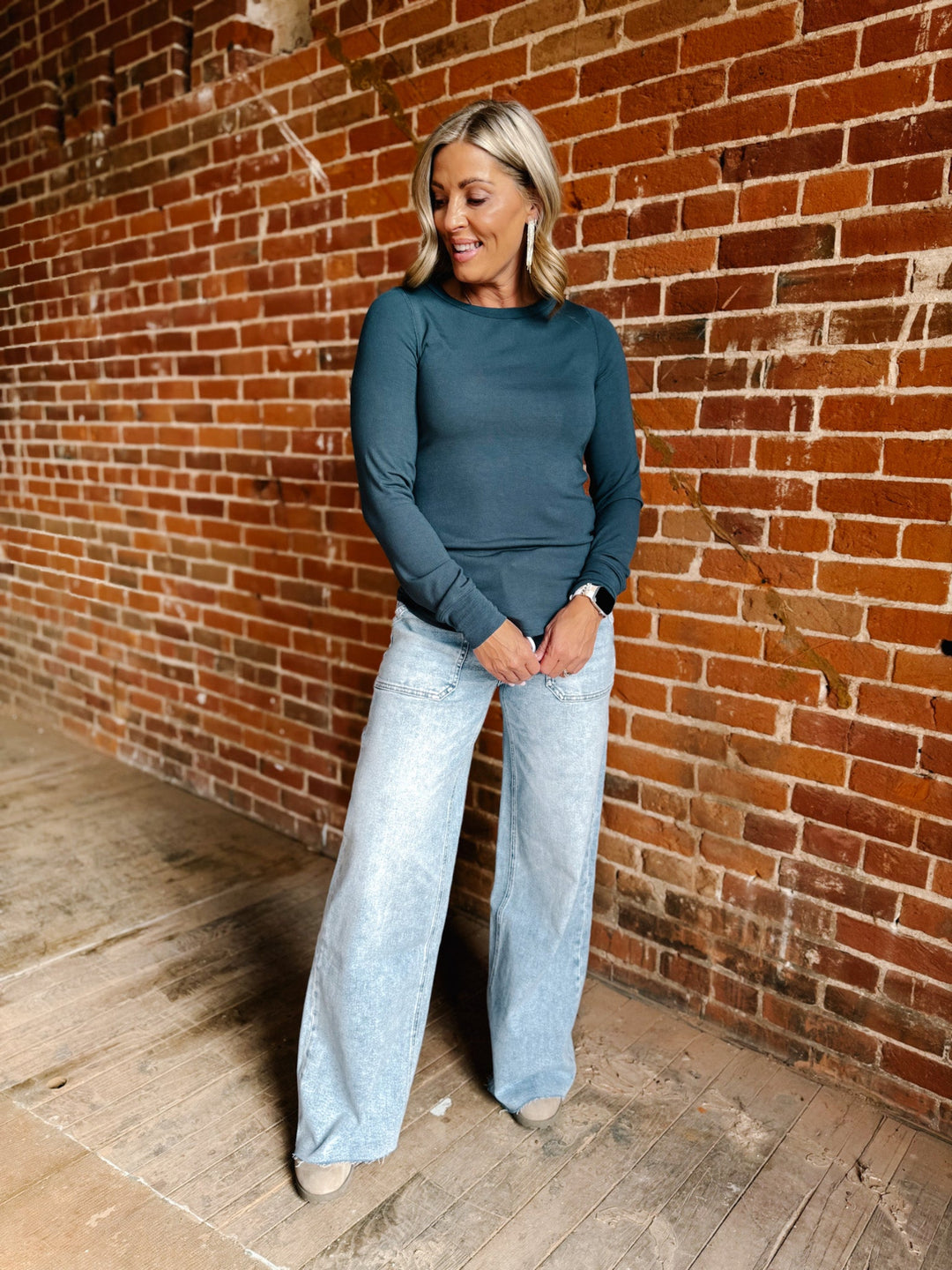 Stacy Long Sleeve Top, Dark Spruce