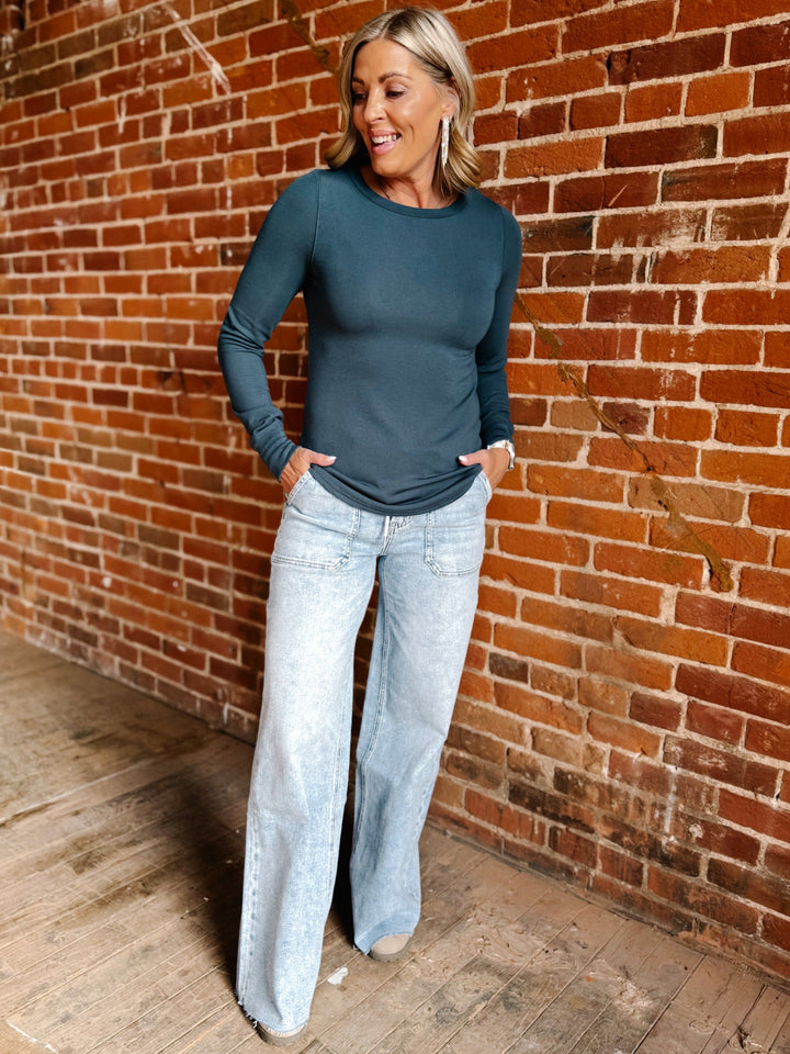 Stacy Long Sleeve Top, Dark Spruce