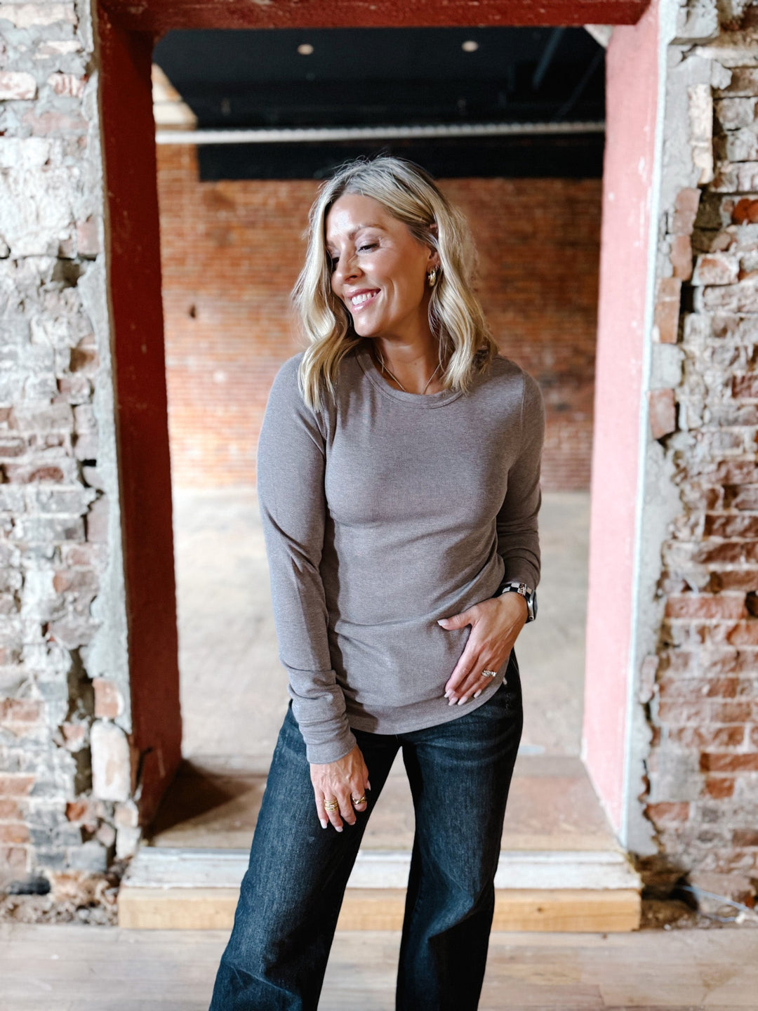 Stacy Long Sleeve Top, Driftwood Heather