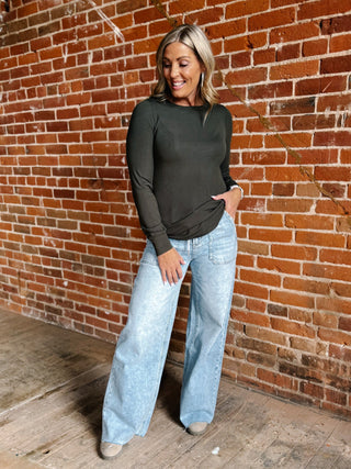 Stacy Long Sleeve Top, Eucalyptus
