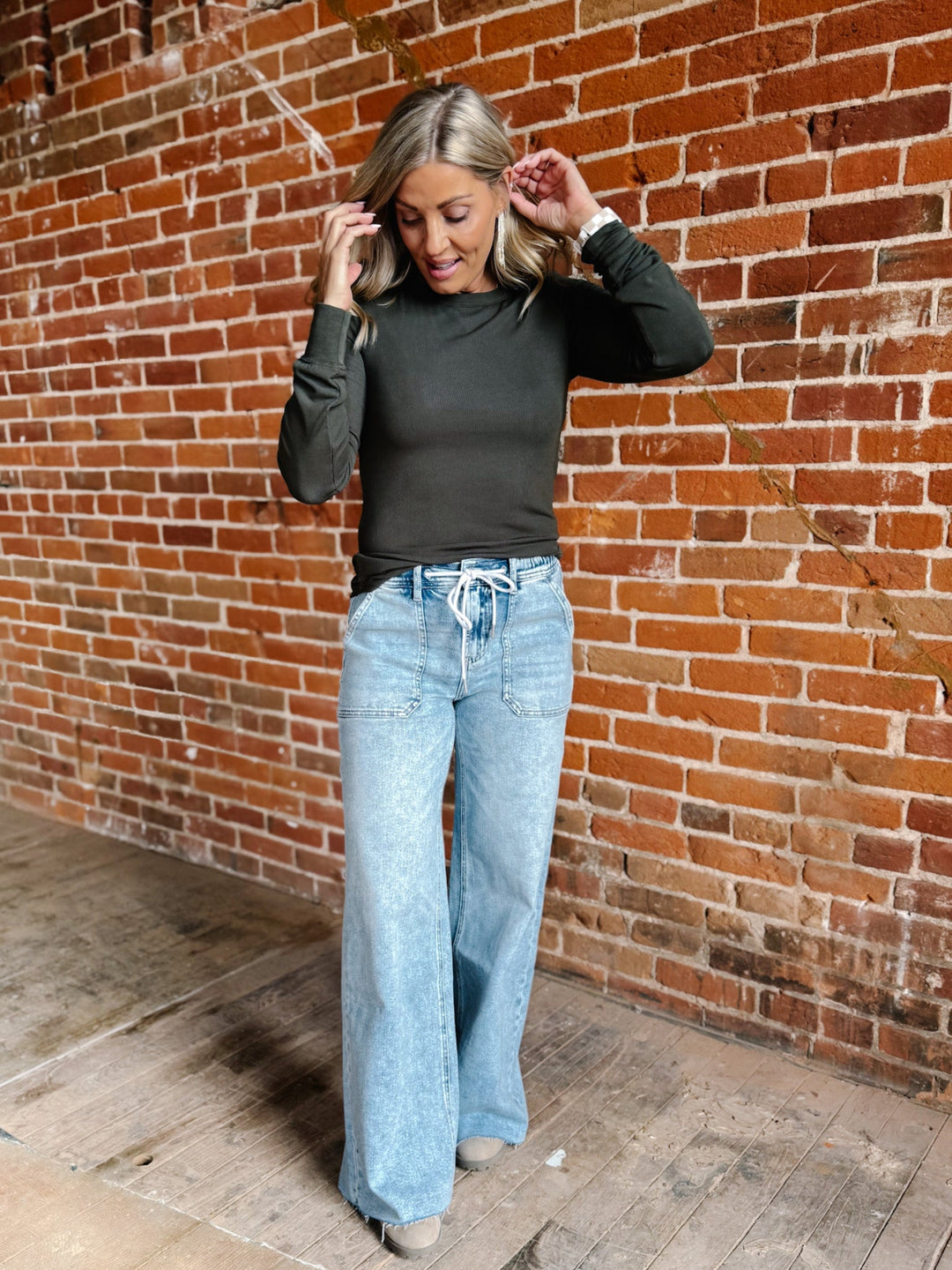 Stacy Long Sleeve Top, Eucalyptus