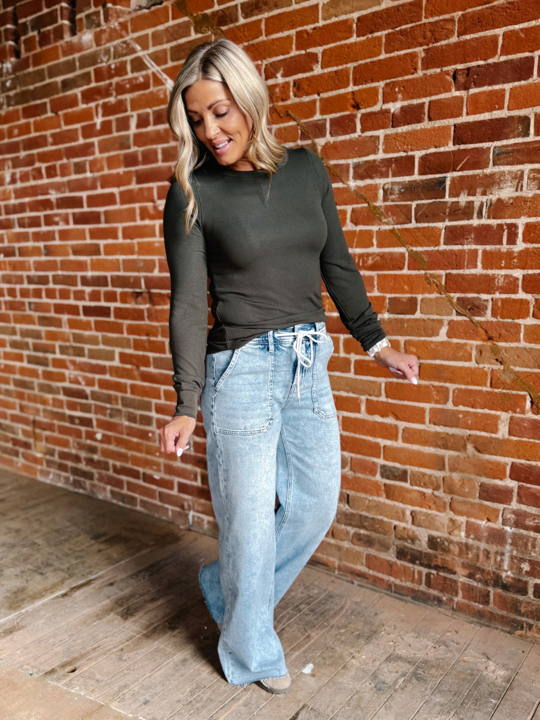 Stacy Long Sleeve Top, Eucalyptus