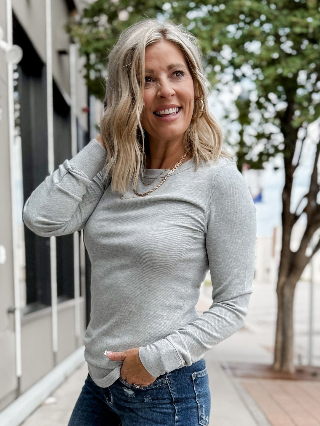 Stacy Long Sleeve Top, Heather Grey