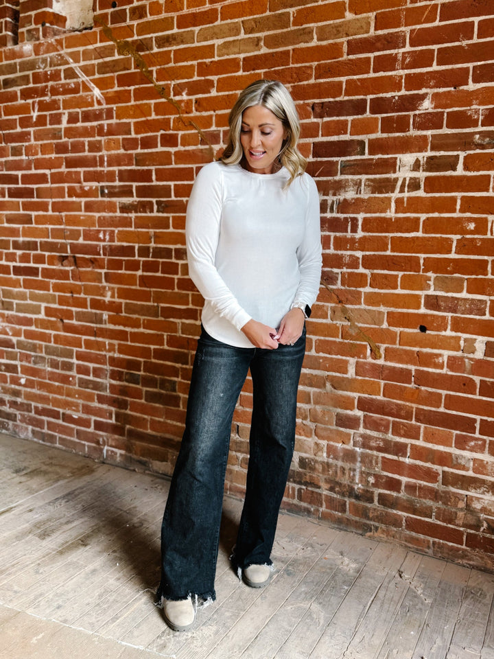 Stacy Long Sleeve Top, White