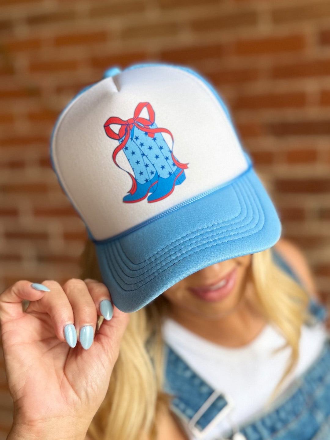 Star Print Boots with Bows Trucker Hat, Blue