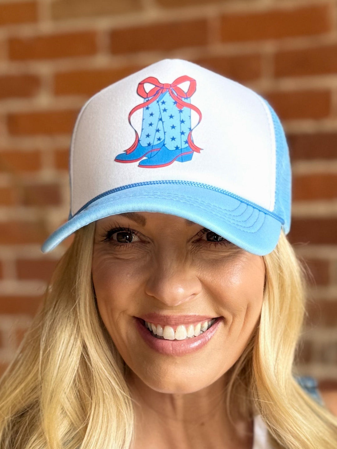 Star Print Boots with Bows Trucker Hat, Blue