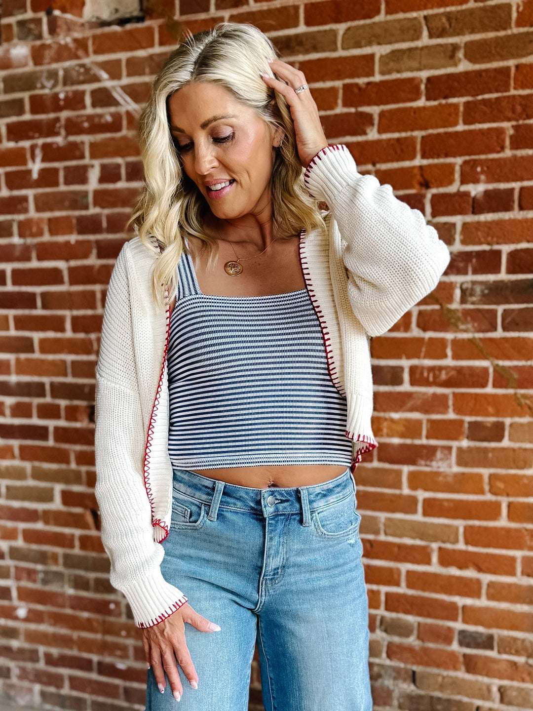 Stars &amp; Stripes Stitch Cardigan, Ivory