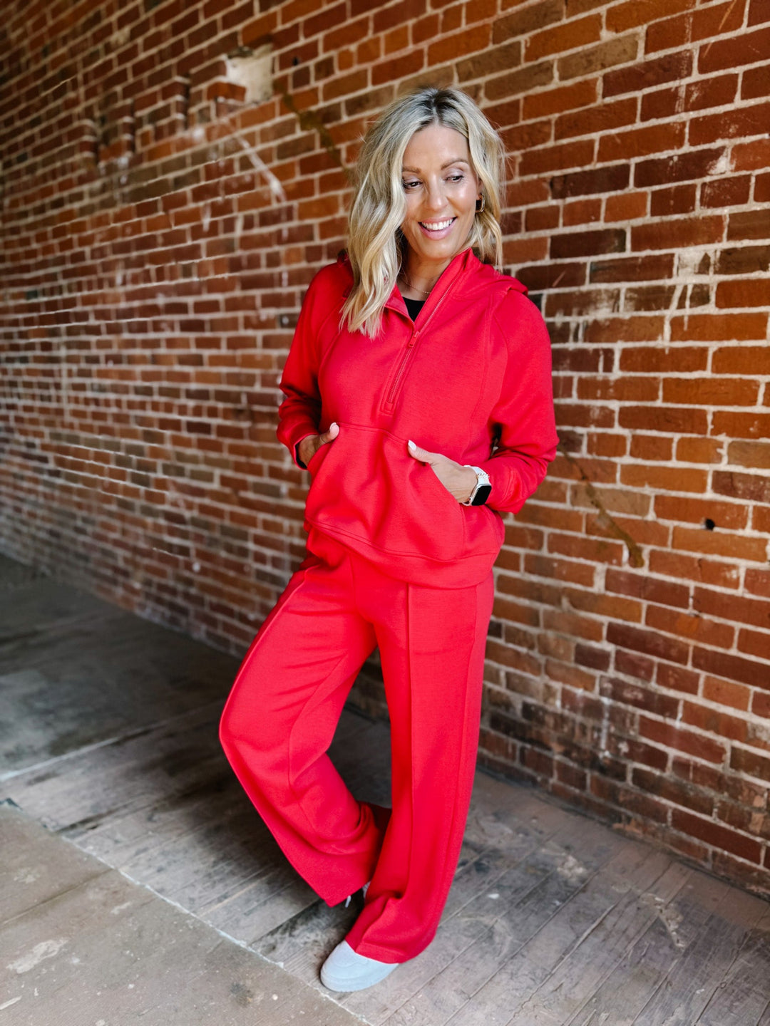 Start Again Scuba Quarter Zip Hoodie, Red